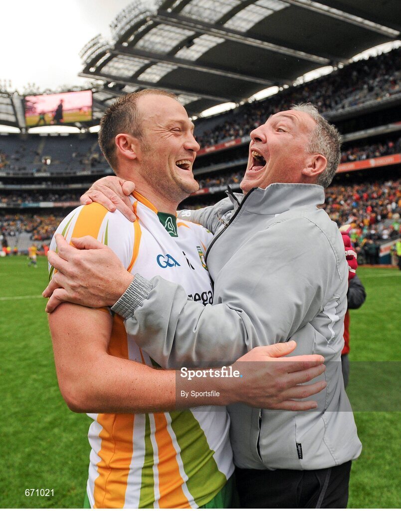 5 August 2012; Donegal's Colm McFadden celebrates with a fan after the game. GAA Football All-Ireland Senior Championship Quarter-Final, Donegal v Kerry, Croke Park, Dublin. Photo by Sportsfile