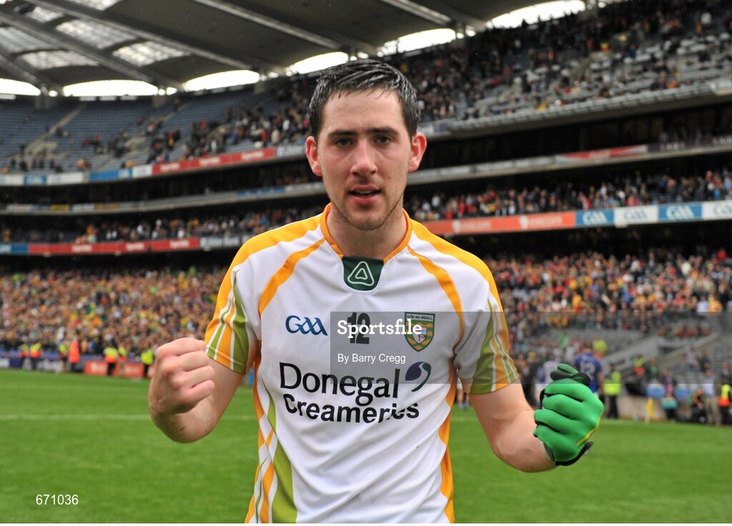 5 August 2012; Mark McHugh, Donegal, celebrates victory after the game. GAA Football All-Ireland Senior Championship Quarter-Final, Donegal v Kerry, Croke Park, Dublin. Picture credit: Barry Cregg / SPORTSFILE
