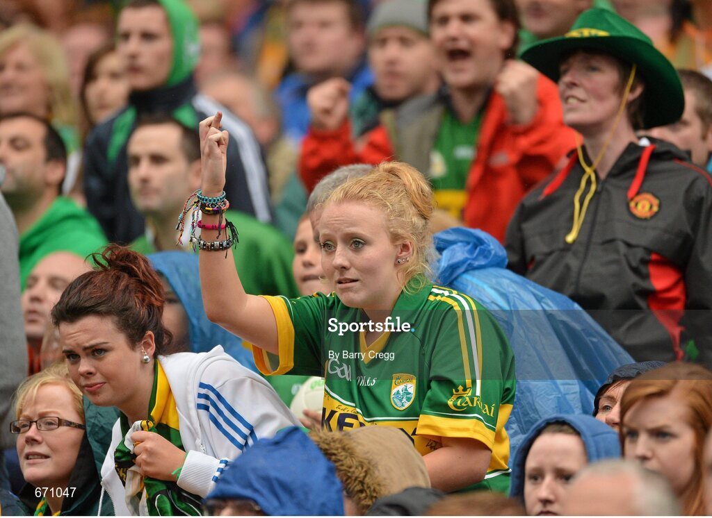 5 August 2012; A Kerry supporter crosses her fingers as her side close within a point of Donegal late in the game. GAA Football All-Ireland Senior Championship Quarter-Final, Donegal v Kerry, Croke Park, Dublin. Picture credit: Barry Cregg / SPORTSFILE