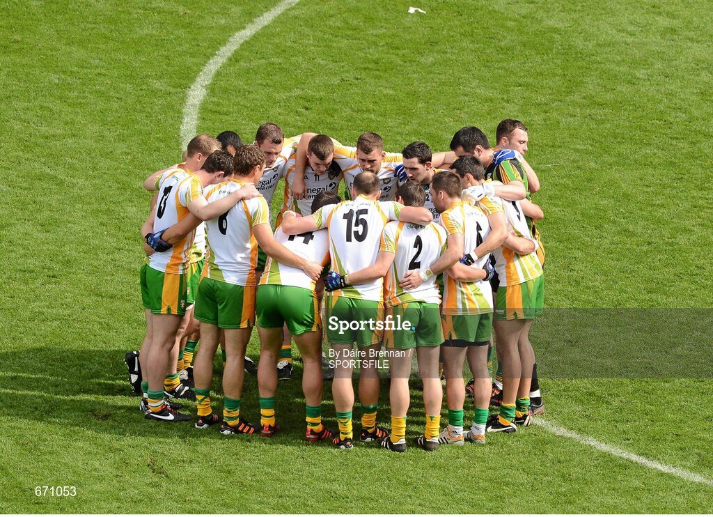 5 August 2012; The Donegal team huddle before the game. GAA Football All-Ireland Senior Championship Quarter-Final, Donegal v Kerry, Croke Park, Dublin. Picture credit: Dáire Brennan / SPORTSFILE