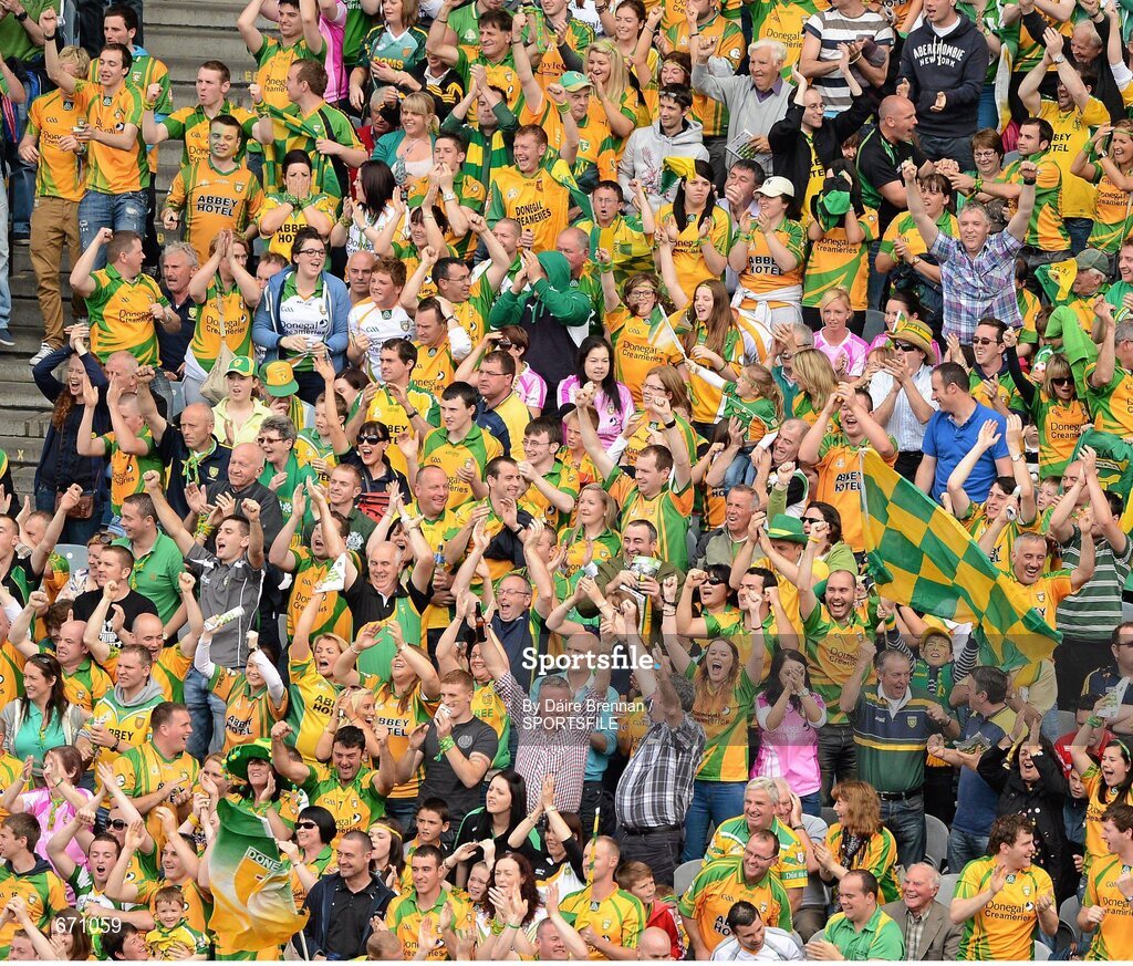 5 August 2012; Donegal supporters celebrate their side's first goal. GAA Football All-Ireland Senior Championship Quarter-Final, Donegal v Kerry, Croke Park, Dublin. Picture credit: Dáire Brennan / SPORTSFILE