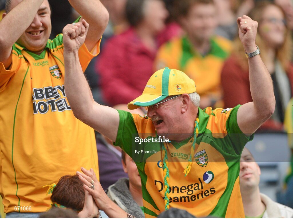 5 August 2012; A Donegal supporter celebrates towards the end of the game. GAA Football All-Ireland Senior Championship Quarter-Final, Donegal v Kerry, Croke Park, Dublin. Photo by Sportsfile