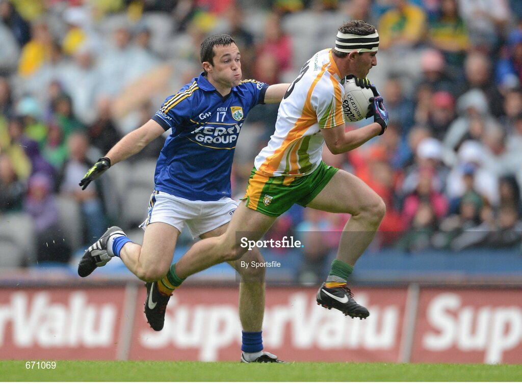 5 August 2012; Patrick McBrearty, Donegal, in action against Brian Maguire, Kerry. GAA Football All-Ireland Senior Championship Quarter-Final, Donegal v Kerry, Croke Park, Dublin. Photo by Sportsfile