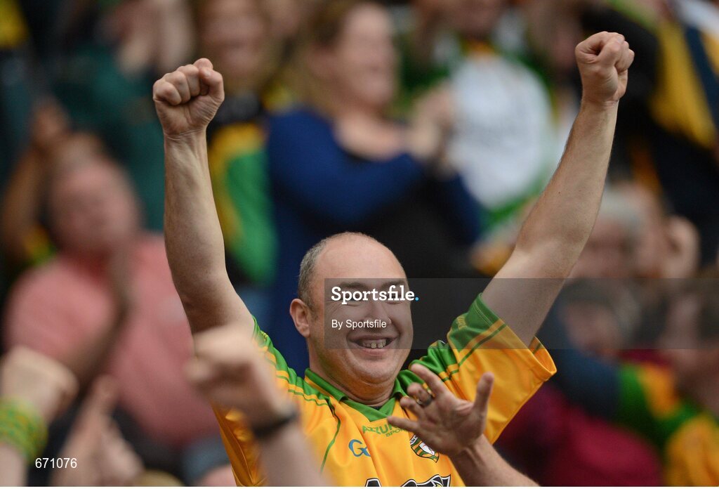 5 August 2012; A Donegal supporter celebrates towards the end of the game. GAA Football All-Ireland Senior Championship Quarter-Final, Donegal v Kerry, Croke Park, Dublin. Photo by Sportsfile
