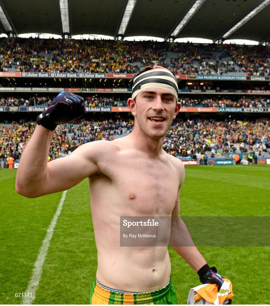 5 August 2012; Donegal corner forward Patrick McBrearty, who celebrates his 19th birthday today, celebrates after the final whistle. GAA Football All-Ireland Senior Championship Quarter-Final, Donegal v Kerry, Croke Park, Dublin. Picture credit: Ray McManus / SPORTSFILE