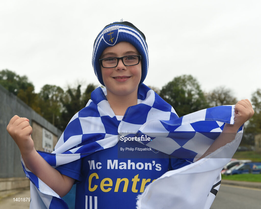 15 October 2017; Scotstown Supporter Eanna McCarey prior to the Monaghan County Senior Football Championship Final match between Magheracloone and Scotstown at St Tiernach's Park in Monaghan. Photo by Philip Fitzpatrick/Sportsfile