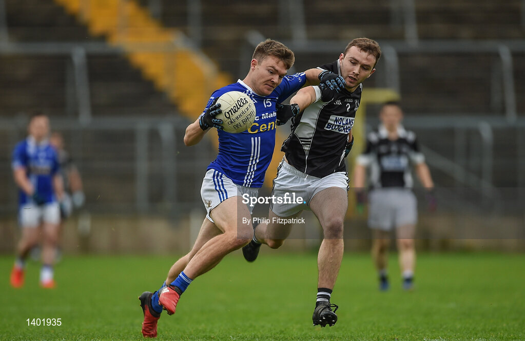 15 October 2017; Conor McCarthy of Scotstown in action against Paul McArdle of Magheracloone during the Monaghan County Senior Football Championship Final match between Magheracloone and Scotstown at St Tiernach's Park in Monaghan. Photo by Philip Fitzpatrick/Sportsfile