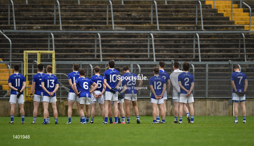 15 October 2017; Scotstown players during the playing of the national anthem during the Monaghan County Senior Football Championship Final match between Magheracloone and Scotstown at St Tiernach's Park in Monaghan. Photo by Philip Fitzpatrick/Sportsfile
