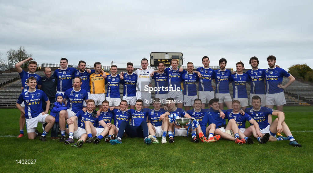 15 October 2017; Scotstown players celebrate with the Mick Duffy Cup, after the Monaghan County Senior Football Championship Final match between Magheracloone and Scotstown at St Tiernach's Park in Monaghan. Photo by Philip Fitzpatrick/Sportsfile