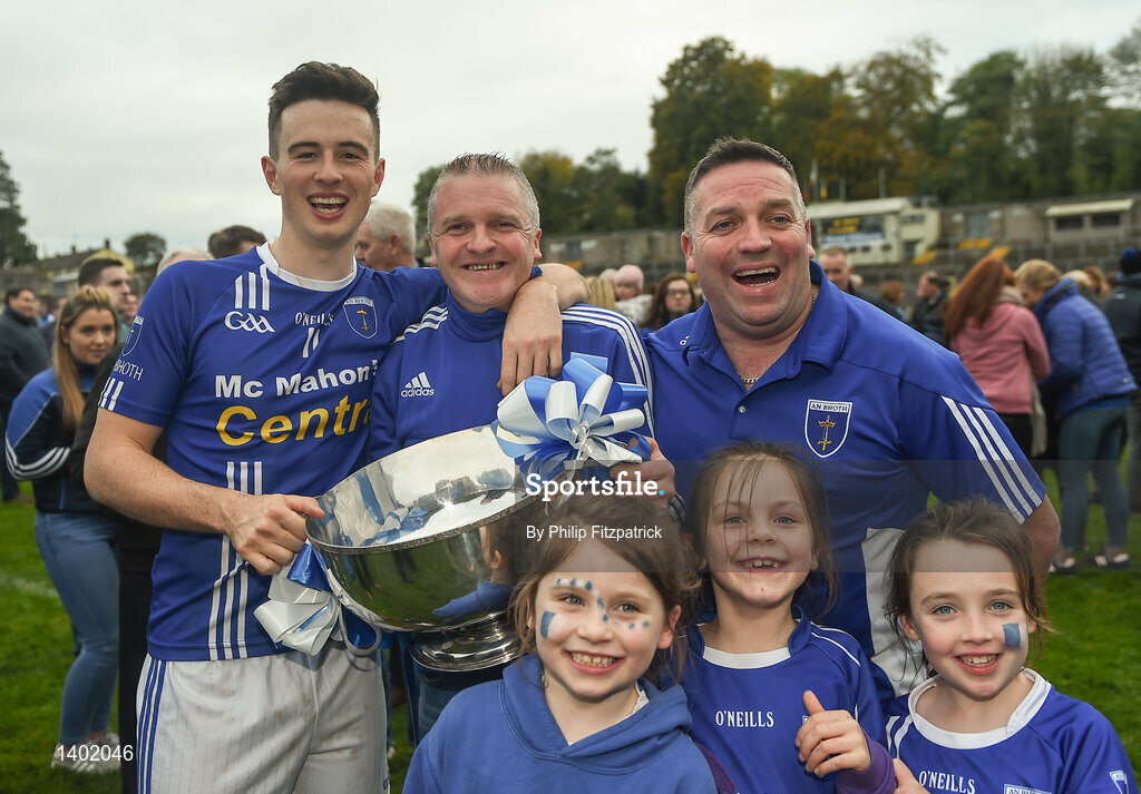 15 October 2017; Shane Carey of Scotstown with supporters after the Monaghan County Senior Football Championship Final match between Magheracloone and Scotstown at St Tiernach's Park in Monaghan. Photo by Philip Fitzpatrick/Sportsfile