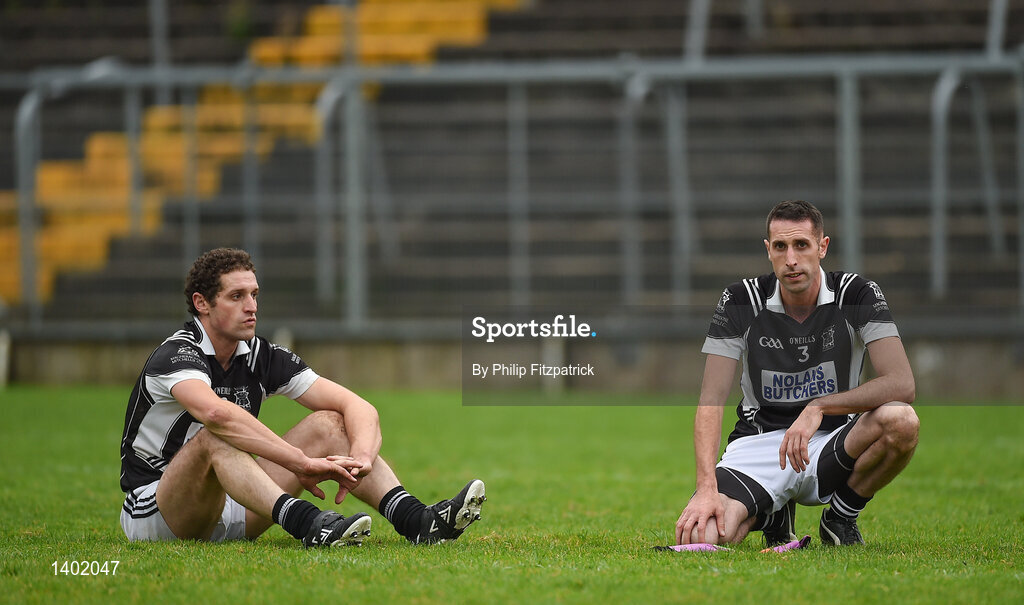 15 October 2017; James Ward and Peter Ward of Magheracloone dejected after the Monaghan County Senior Football Championship Final match between Magheracloone and Scotstown at St Tiernach's Park in Monaghan. Photo by Philip Fitzpatrick/Sportsfile
