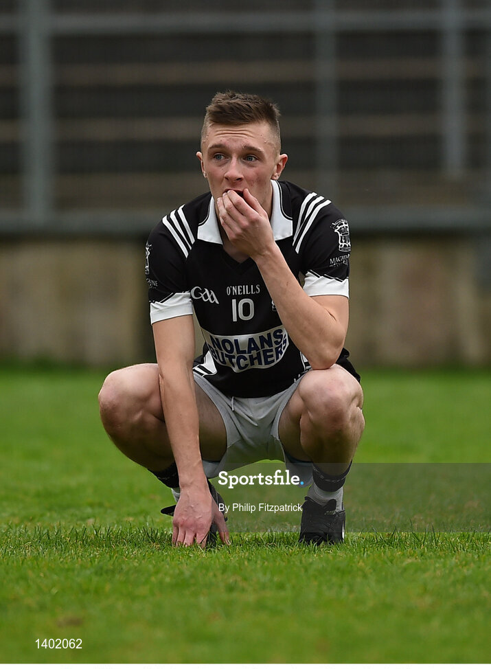 15 October 2017; James Lambe of Magheracloone dejected, after the Monaghan County Senior Football Championship Final match between Magheracloone and Scotstown at St Tiernach's Park in Monaghan. Photo by Philip Fitzpatrick/Sportsfile