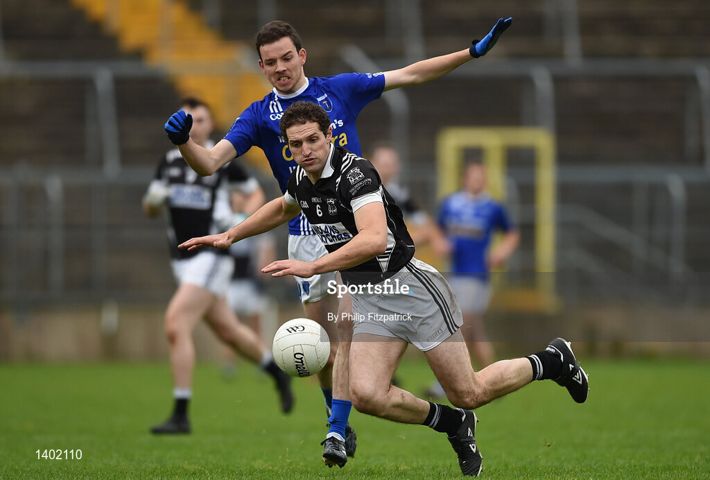 15 October 2017; James Ward of Magheracloone in action against James Hamill of Scotstown, during the Monaghan County Senior Football Championship Final match between Magheracloone and Scotstown at St Tiernach's Park in Monaghan. Photo by Philip Fitzpatrick/Sportsfile