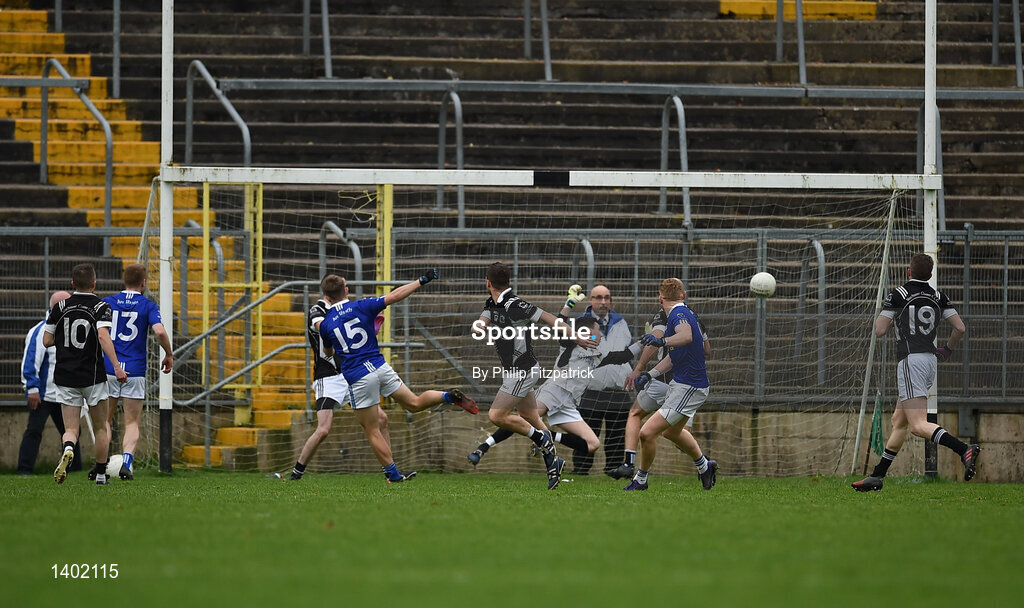 15 October 2017; Conor McCarthy of Scotstown scoring a goal, during the Monaghan County Senior Football Championship Final match between Magheracloone and Scotstown at St Tiernach's Park in Monaghan. Photo by Philip Fitzpatrick/Sportsfile