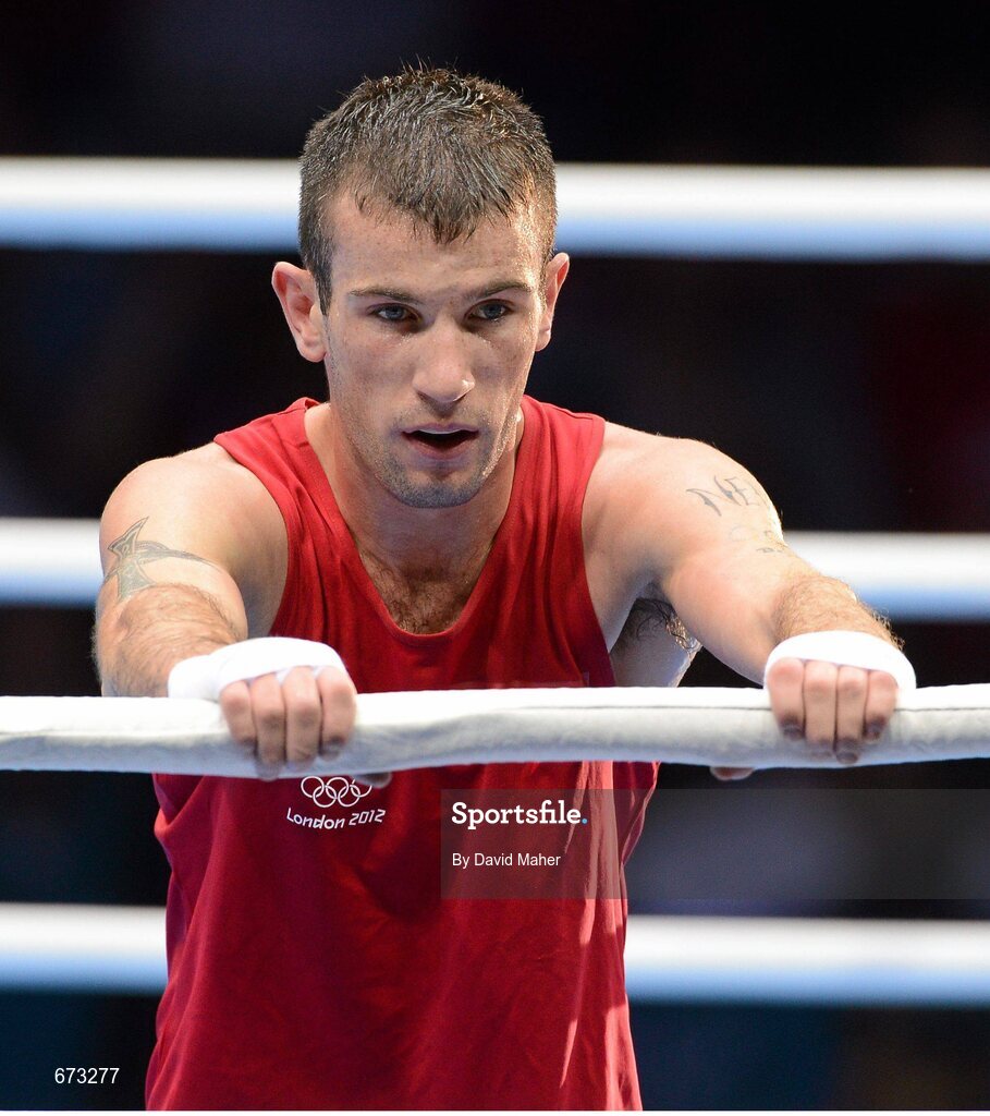 11 August 2012; John Joe Nevin, Ireland, reacts after Luke Campbell, Great Britain, was declared the winner at the end of their men's bantam 56kg final contest. London 2012 Olympic Games, Boxing, South Arena 2, ExCeL Arena, Royal Victoria Dock, London, England. Picture credit: David Maher / SPORTSFILE