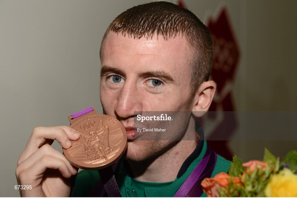 11 August 2012; Team Ireland's Paddy Barnes, men's light fly 49kg, celebrates with his Olympic bronze medal. London 2012 Olympic Games, Boxing, South Arena 2, ExCeL Arena, Royal Victoria Dock, London, England. Picture credit: David Maher / SPORTSFILE