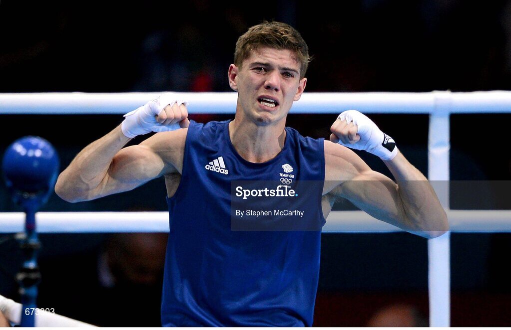11 August 2012; Luke Campbell, Great Britain, celebrates after his men's bantam 56kg final contest against John Joe Nevin, Ireland. London 2012 Olympic Games, Boxing, South Arena 2, ExCeL Arena, Royal Victoria Dock, London, England. Picture credit: Stephen McCarthy / SPORTSFILE