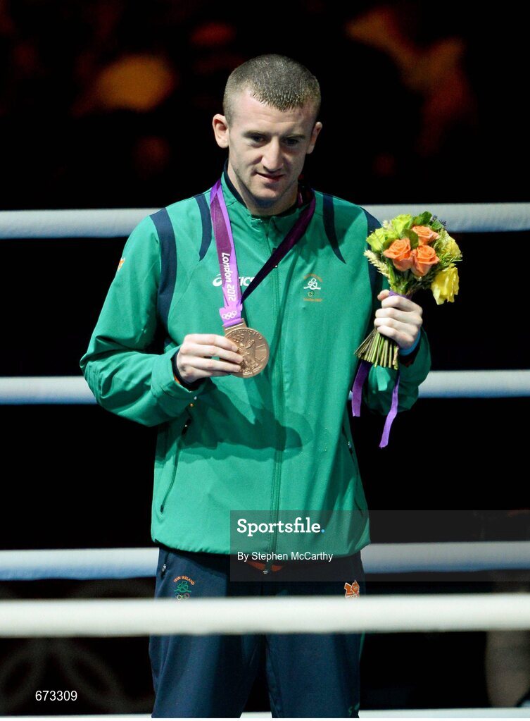11 August 2012; Team Ireland's Paddy Barnes, men's light fly 49kg, poses for photographs with his Olympic bronze medal. London 2012 Olympic Games, Boxing, South Arena 2, ExCeL Arena, Royal Victoria Dock, London, England. Picture credit: Stephen McCarthy / SPORTSFILE