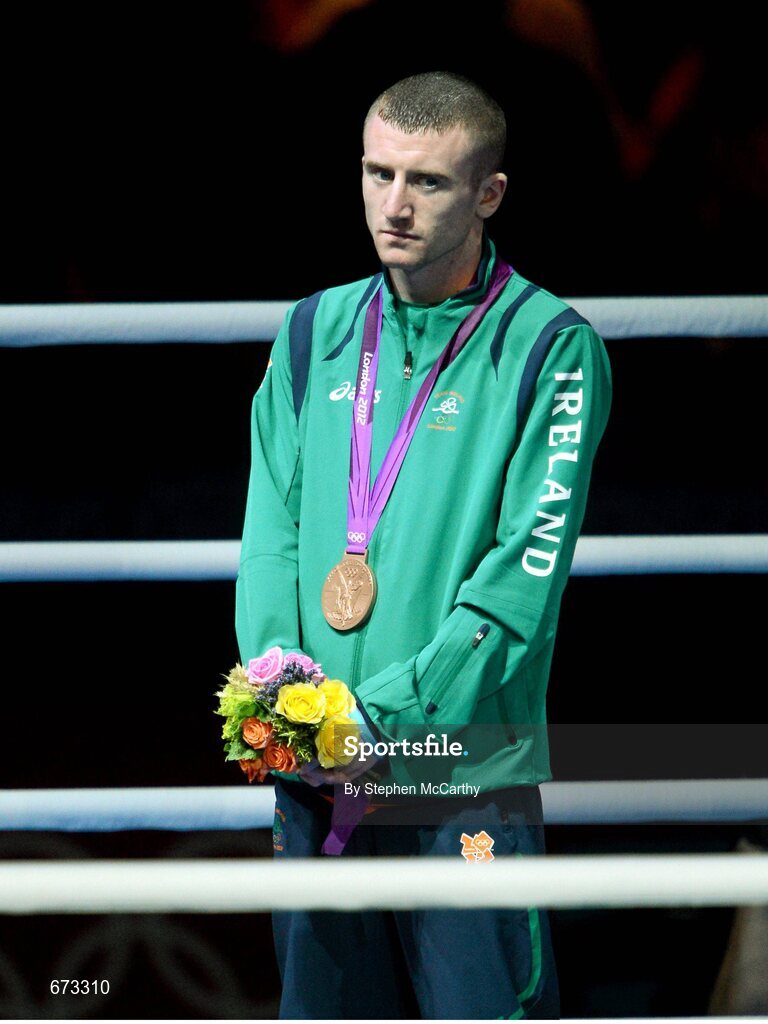 11 August 2012; Team Ireland's Paddy Barnes, men's light fly 49kg, with his Olympic bronze medal. London 2012 Olympic Games, Boxing, South Arena 2, ExCeL Arena, Royal Victoria Dock, London, England. Picture credit: Stephen McCarthy / SPORTSFILE