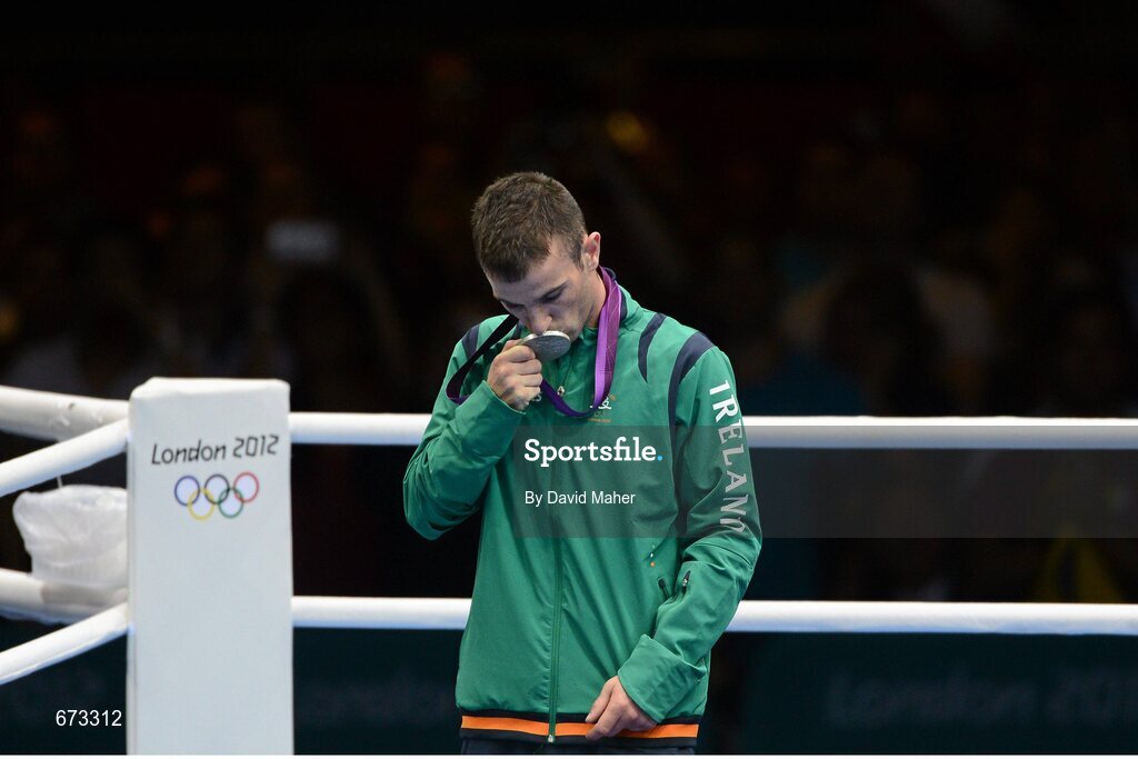 11 August 2012; Team Ireland's John Joe Nevin, men's bantam 56kg, kisses his Olympic silver medal. London 2012 Olympic Games, Boxing, South Arena 2, ExCeL Arena, Royal Victoria Dock, London, England. Picture credit: David Maher / SPORTSFILE