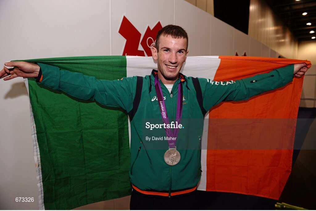 11 August 2012; Team Ireland's John Joe Nevin, men's bantam 56kg, celebrates with his Olympic silver medal. London 2012 Olympic Games, Boxing, South Arena 2, ExCeL Arena, Royal Victoria Dock, London, England. Picture credit: David Maher / SPORTSFILE