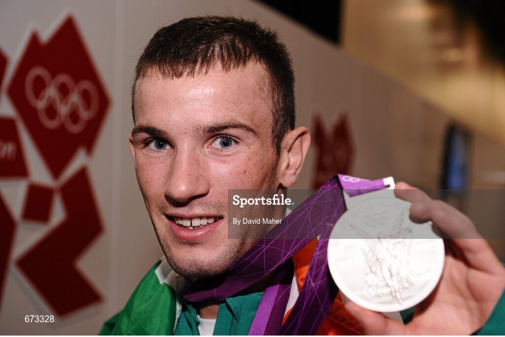 11 August 2012; Team Ireland's John Joe Nevin, men's bantam 56kg, celebrates with his Olympic silver medal. London 2012 Olympic Games, Boxing, South Arena 2, ExCeL Arena, Royal Victoria Dock, London, England. Picture credit: David Maher / SPORTSFILE