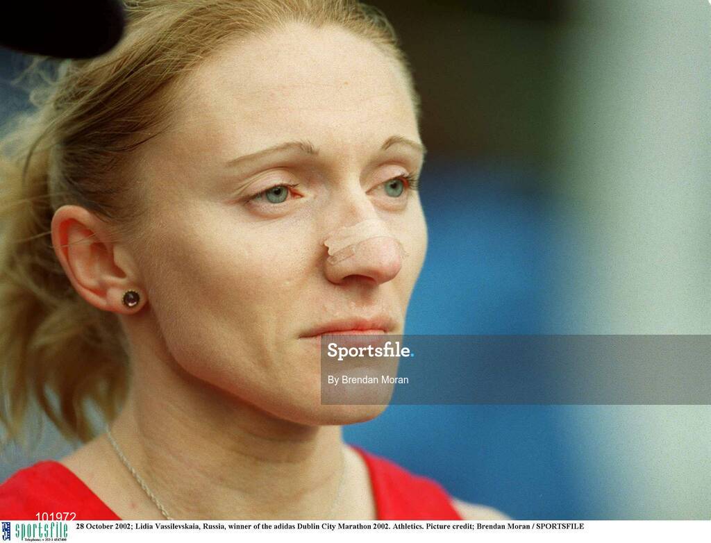 28 October 2002; Lidia Vassilevskaia, Russia, winner of the adidas Dublin City Marathon 2002. Athletics. Picture credit; Brendan Moran / SPORTSFILE