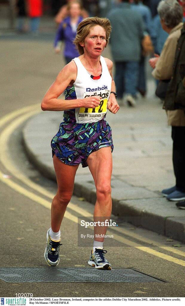 28 October 2002; Lucy Brennan, Ireland, competes in the adidas Dublin City Marathon 2002. Athletics. Picture credit; Ray McManus / SPORTSFILE