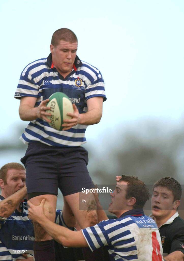 30 November 2002; Michael Carroll, Blackrock, wins possession in the in the line-out from Ballymena. Blackrock College v Ballymena, AIB League, Division One, Stradbrook Road, Dublin. Rugby. Picture credit; Matt Browne / SPORTSFILE *EDI*