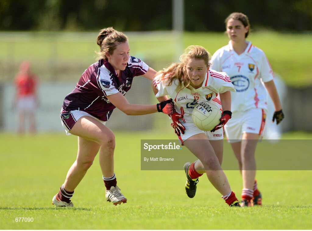 25 August 2012; Ailbhe Dowling, Cork, in action against Megan Glynn, Galway. All Ireland U16 ‘A’ Championship Final, Cork v Galway, MacDonagh Park, Nenagh, Co. Tipperary. Picture credit: Matt Browne / SPORTSFILE