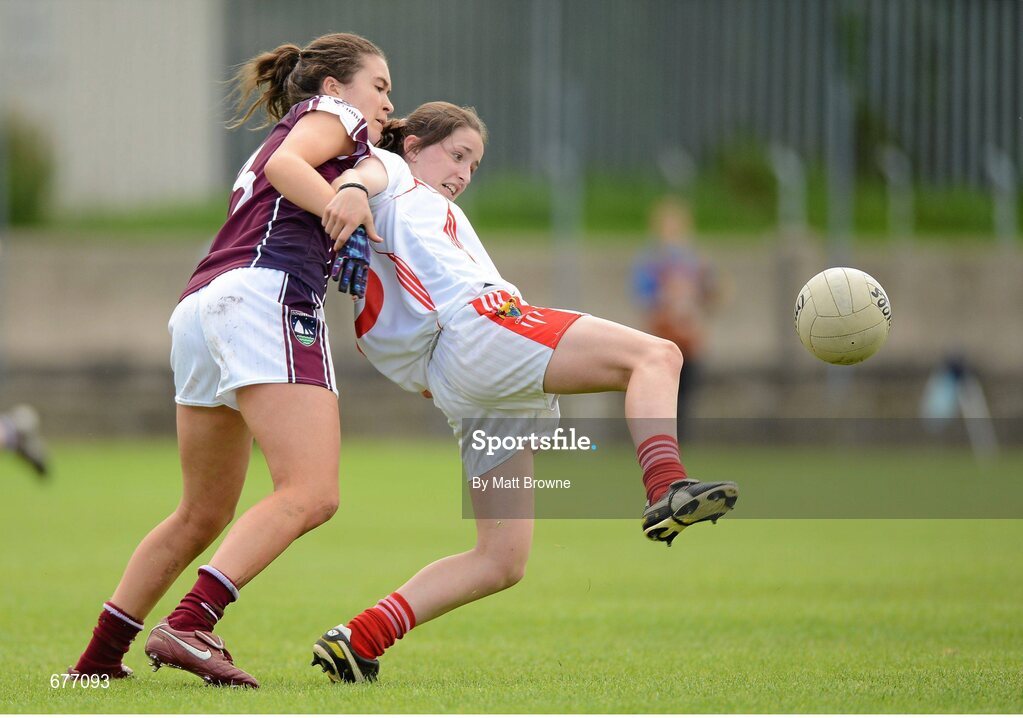 25 August 2012; Eimear Scally, Cork, in action against Megan Heneghan, Galway. All Ireland U16 ‘A’ Championship Final, Cork v Galway, MacDonagh Park, Nenagh, Co. Tipperary. Picture credit: Matt Browne / SPORTSFILE