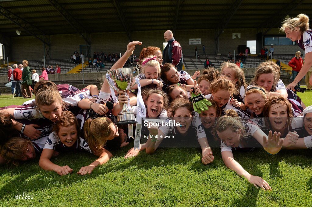 25 August 2012; Galway Ciara Burke lifts the cup as her team-mates celebrate. All Ireland U16 ‘A’ Championship Final, Cork v Galway, MacDonagh Park, Nenagh, Co. Tipperary. Picture credit: Matt Browne / SPORTSFILE