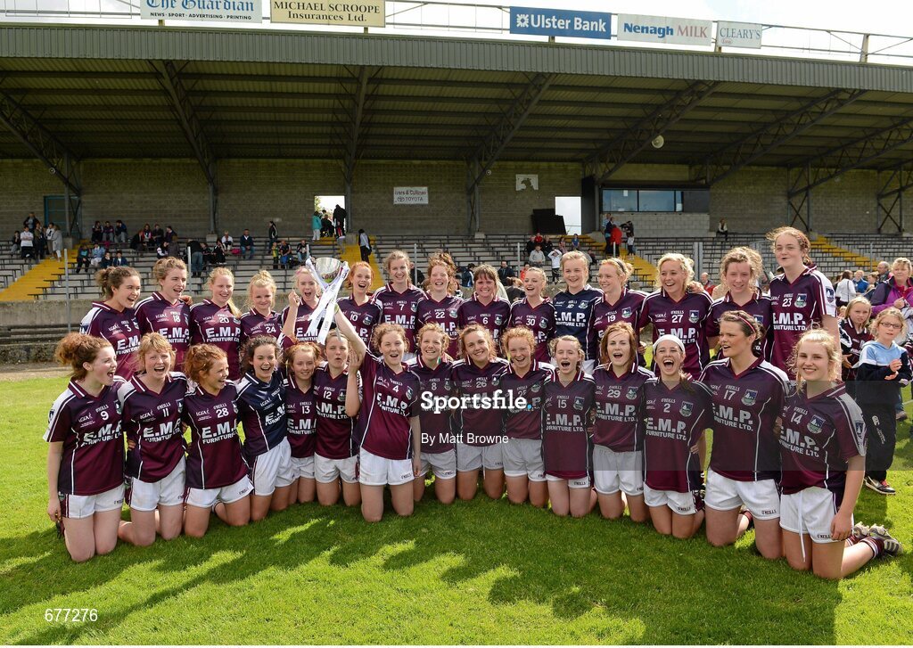 25 August 2012; Galway captain Eimile Gavin lifts the cup as her team-mates celebrate. All Ireland U16 ‘A’ Championship Final, Cork v Galway, MacDonagh Park, Nenagh, Co. Tipperary. Picture credit: Matt Browne / SPORTSFILE