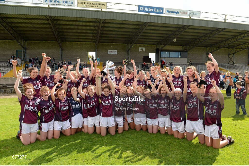 25 August 2012; Galway captain Eimile Gavin lifts the cup as her team-mates celebrate. All Ireland U16 ‘A’ Championship Final, Cork v Galway, MacDonagh Park, Nenagh, Co. Tipperary. Picture credit: Matt Browne / SPORTSFILE