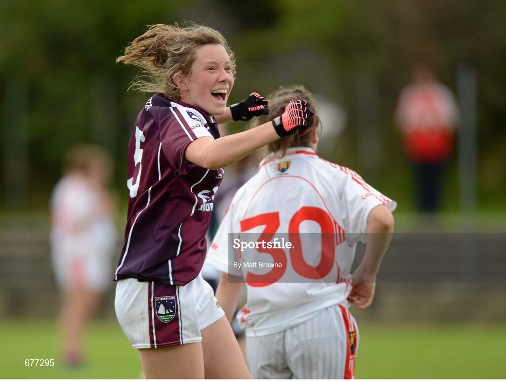 25 August 2012; Galway's Megan Glynn celebrate after the final whistle. All Ireland U16 ‘A’ Championship Final, Cork v Galway, MacDonagh Park, Nenagh, Co. Tipperary. Picture credit: Matt Browne / SPORTSFILE