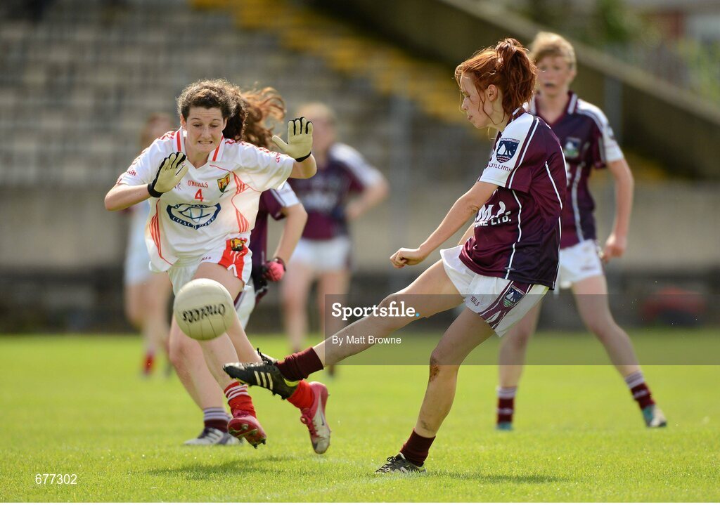 25 August 2012; Olivia Divilly, Galway, in action against Eimear Meaney, Cork. All Ireland U16 ‘A’ Championship Final, Cork v Galway, MacDonagh Park, Nenagh, Co. Tipperary. Picture credit: Matt Browne / SPORTSFILE