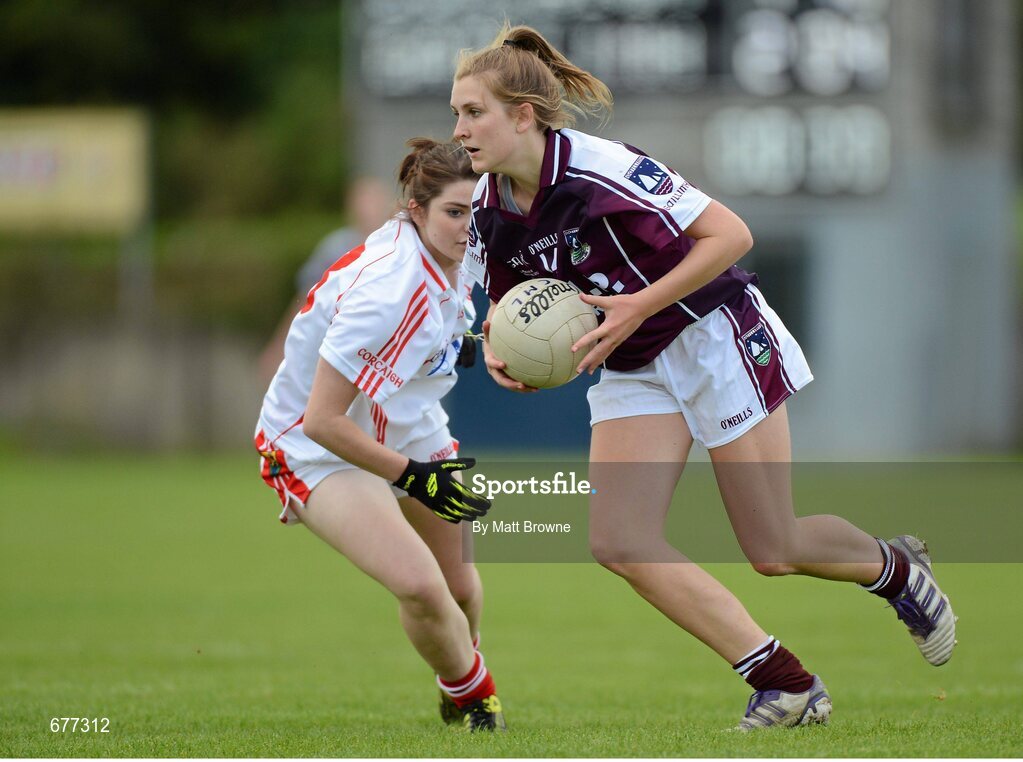 25 August 2012; Aoibhinn Joyce, Galway, in action against Marie Ambrose, Cork. All Ireland U16 ‘A’ Championship Final, Cork v Galway, MacDonagh Park, Nenagh, Co. Tipperary. Picture credit: Matt Browne / SPORTSFILE