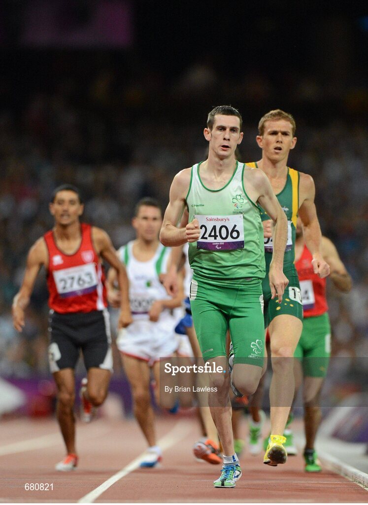 3 September 2012; Ireland's Michael McKillop, from Newtownabbey, Co. Antrim, leads the field on his way to winning the men's 1500m - T37 final in a time of 4.08:11. London 2012 Paralympic Games, Athletics, Olympic Stadium, Olympic Park, Stratford, London, England. Picture credit: Brian Lawless / SPORTSFILE