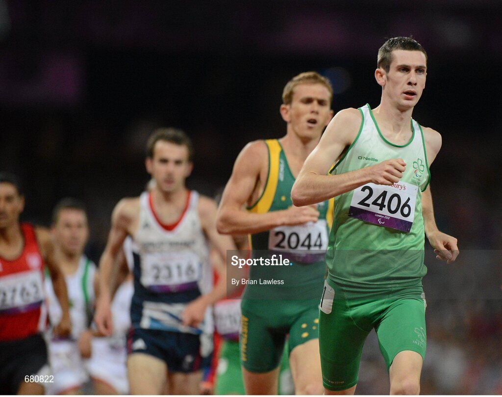 3 September 2012; Ireland's Michael McKillop, from Newtownabbey, Co. Antrim, leads the field on his way to winning the men's 1500m - T37 final in a time of 4.08:11. London 2012 Paralympic Games, Athletics, Olympic Stadium, Olympic Park, Stratford, London, England. Picture credit: Brian Lawless / SPORTSFILE