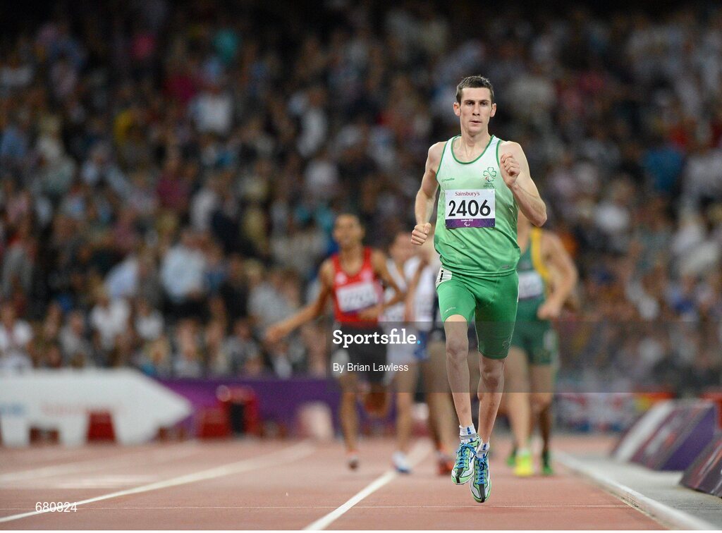 3 September 2012; Ireland's Michael McKillop, from Newtownabbey, Co. Antrim, leads the field on his way to winning the men's 1500m - T37 final in a time of 4.08:11. London 2012 Paralympic Games, Athletics, Olympic Stadium, Olympic Park, Stratford, London, England. Picture credit: Brian Lawless / SPORTSFILE