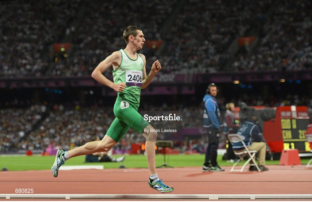 3 September 2012; Ireland's Michael McKillop, from Newtownabbey, Co. Antrim, leads the field on his way to winning the men's 1500m - T37 final in a time of 4.08:11. London 2012 Paralympic Games, Athletics, Olympic Stadium, Olympic Park, Stratford, London, England. Picture credit: Brian Lawless / SPORTSFILE
