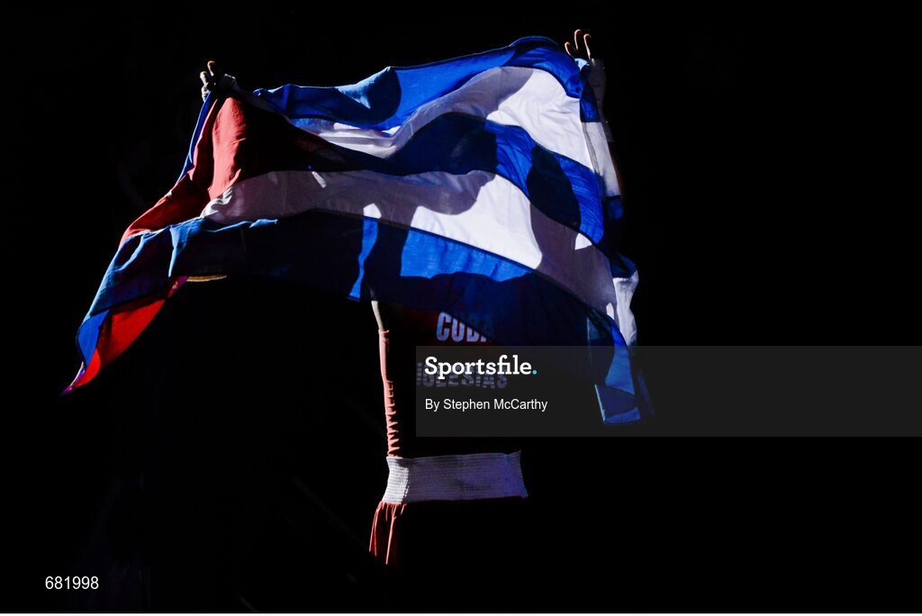 11 August 2012; Roniel Iglesias Sotolongo, Cuba, celebrates after beating Denys Berinchyk, Ukraine, in their men's light welter 64kg final. London 2012 Olympic Games, Boxing, South Arena 2, ExCeL Arena, Royal Victoria Dock, London, England. Picture credit: Stephen McCarthy / SPORTSFILE