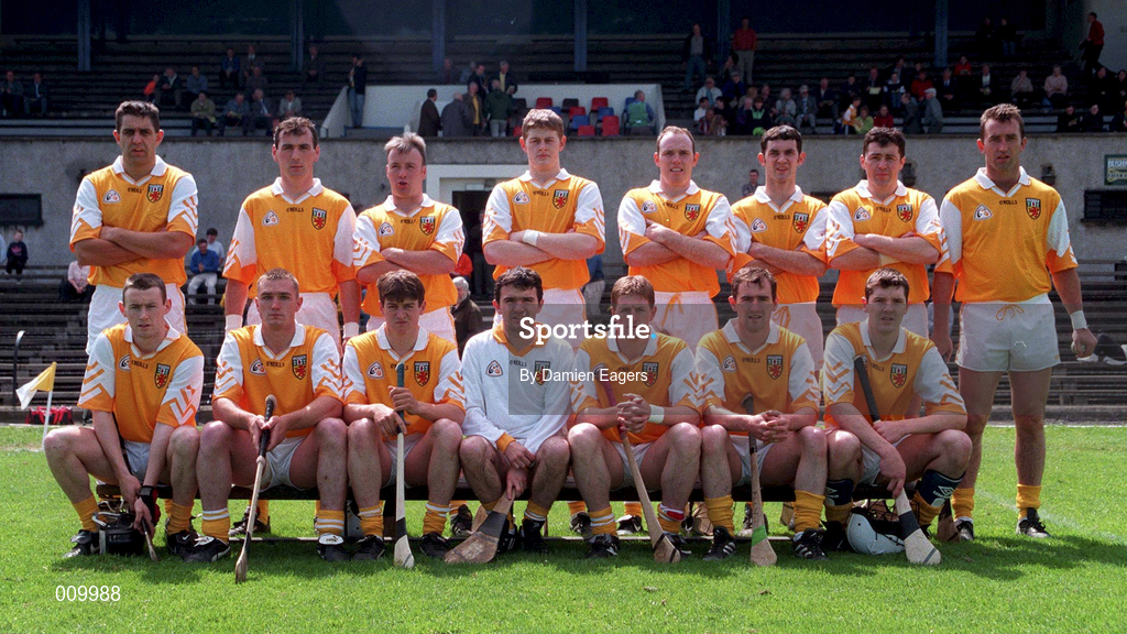 14 June 1998; The Antrim team ahead of the Guinness Ulster Senior Hurling Championship semi-final match between Antrim and London at Casement Park in Belfast. Photo by Damien Eagers/Sportsfile