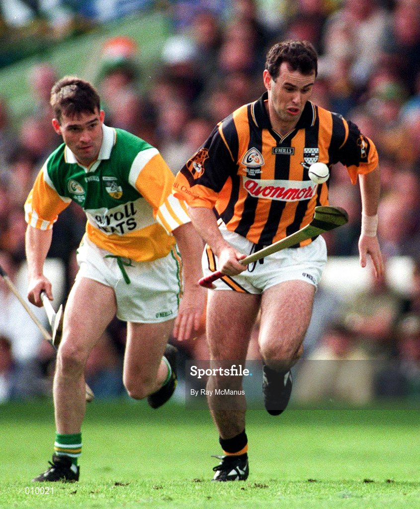 13 September 1998; Brian McEvoy of Kilkenny in action against Johnny Pilkingham of Offaly during the Guinness All-Ireland Senior Hurling Championship Final between Offaly and Kilkenny at Croke Park in Dublin. Photo by Ray McManus/Sportsfile
