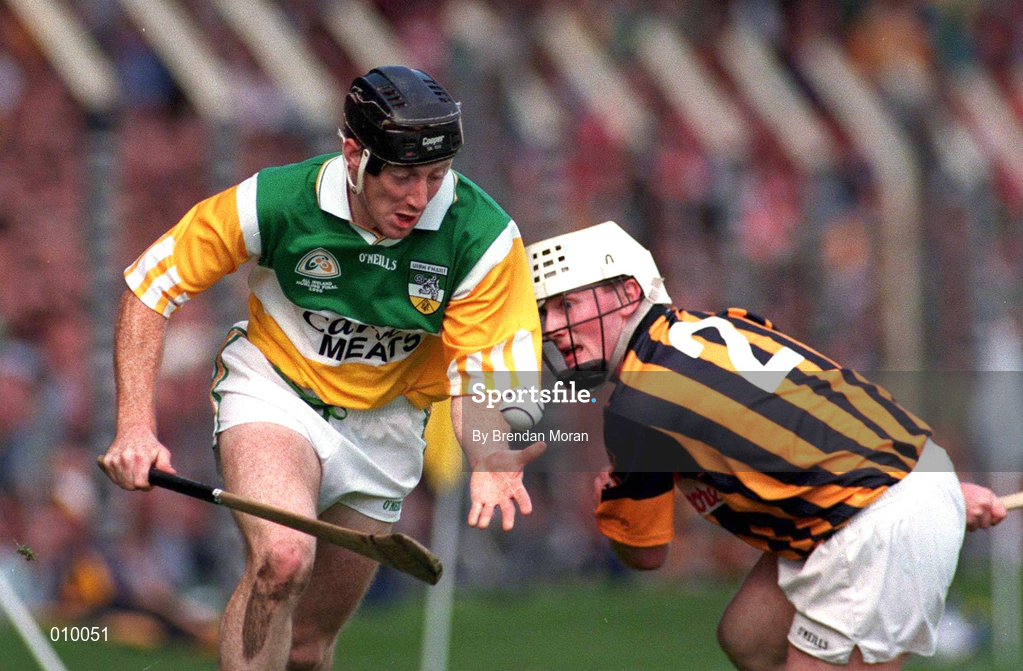 13 September 1998; Brian Whelahan of Offaly in action against Tom Hickey of Kilkennny during the Guinness All-Ireland Senior Hurling Championship Final match between Offaly and Kilkenny at Croke Park in Dublin. Photo by Brendan Moran/Sportsfile