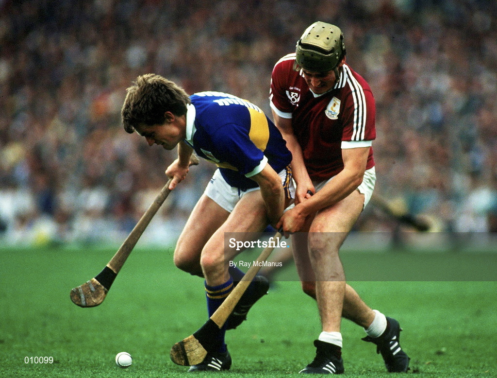 4 September 1988; Nicky English of Tipperary in action against Conor Hayes of Galway during the All-Ireland Senior Hurling Championship Final match between Galway and Tipperary at Croke Park in Dublin. Photo by Ray McManus/Sportsfile