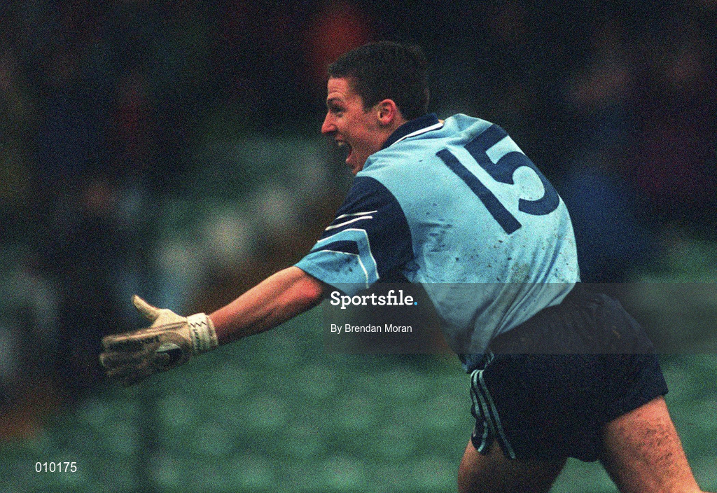 13 December 1998; Declan Browne of Moyle Rovers celebrates after scoring his side's second goal during the AIB Munster Senior Club Football Championship Final between Doonbeg and Moyle Rovers at the Gaelic Grounds in Limerick. Photo by Brendan Moran/Sportsfile