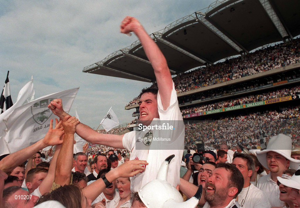 30 August 1998; Dermot Earley of Kildare celebrates with supporters after the All-Ireland Senior Football Championship Semi-Final match between Kildare and Kerry at Croke Park in Dublin. Photo by Ray McManus/Sportsfile