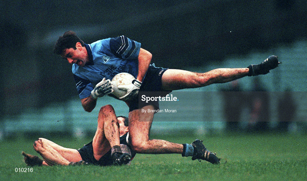 13 December 1998; Derry Foley of Moyle Rovers in action against Gerry Killeen of Doonbeg during the AIB Munster Senior Club Football Championship Final between Doonbeg and Moyle Rovers at the Gaelic Grounds in Limerick. Photo by Brendan Moran/Sportsfile
