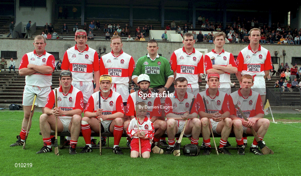 21 June 1998; The Derry team ahead of the Guinness Ulster Senior Hurling Championship semi-final match between Derry and Down at Casement Park in Belfast. Photo by Damien Eagers/Sportsfile